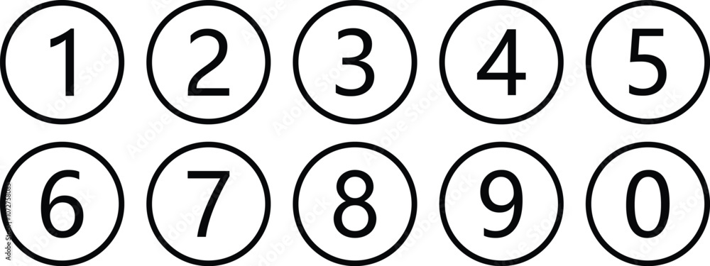 simple number icon with round circle. 0 to 9 number symbol vector. simple number icon with round circle. 0 to 9 number symbol vector.