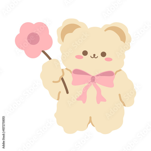 cute bear coquette Ribbon pink aesthetic illustration 