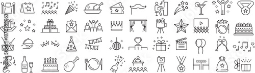 ベクターでモノクロのイベントに関する線画アイコンセット