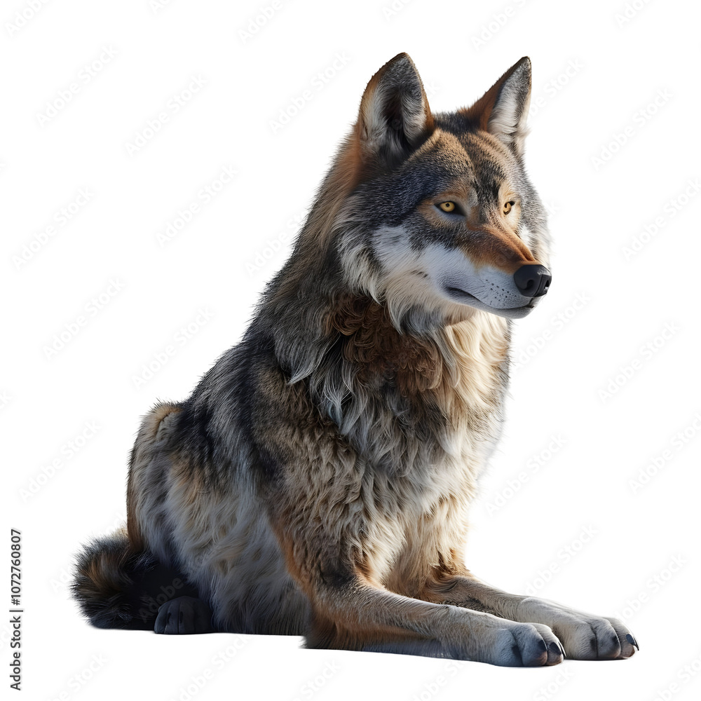 Obraz premium 3D Cute Wolf Character Isolated on White Background: Playful and Endearing Wildlife Representation