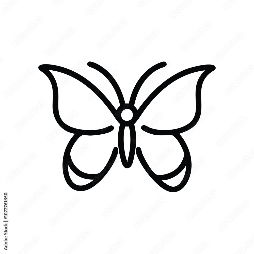 Butterfly line art icon, Simple black and white line drawing of a butterfly, perfect for nature, wildlife, and decorative design themes.
Butterfly line art icon, Simple black and white line drawing of a butterfly, perfect for nature, wildlife, and decorative design themes.
