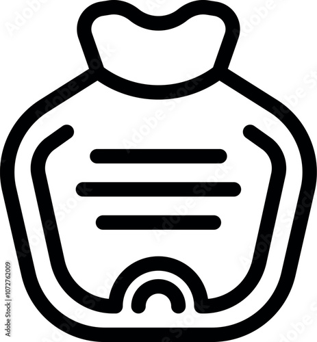 Black and white line art icon of a hot water bottle, offering a simple yet effective solution for pain relief and relaxation