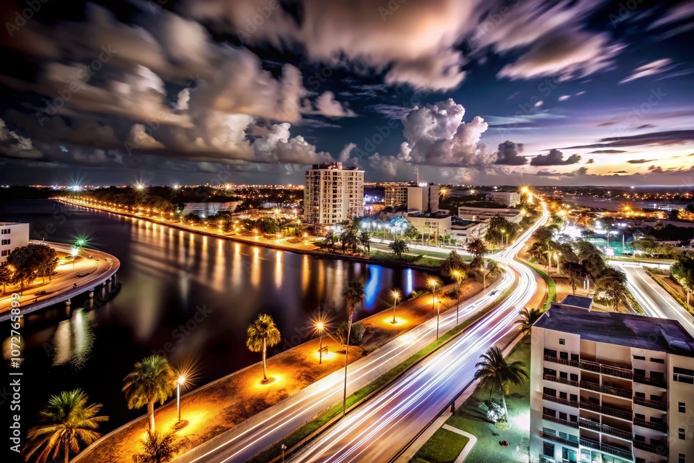Long Exposure Night Photography of Melbourne, Florida's Scenic Map Features, Illuminated Streets, and Vibrant City Life Captured in Stunning Detail for Visual Exploration Long Exposure Night Photography of Melbourne, Florida's Scenic Map Features, Illuminated Streets, and Vibrant City Life Captured in Stunning Detail for Visual Exploration