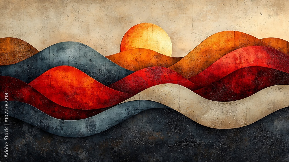 Sunset waves create vibrant landscape harmony Sunset waves create vibrant landscape harmony