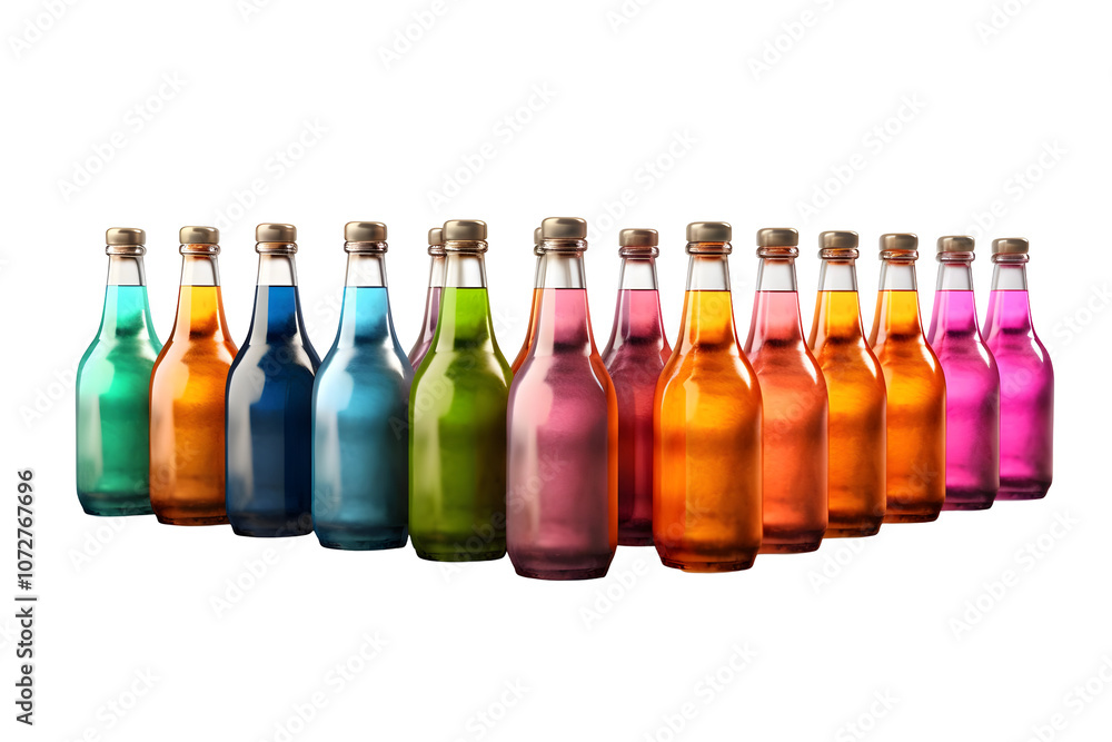 Colorful Bottles, Vibrant Drinks in Isolation Colorful Bottles, Vibrant Drinks in Isolation