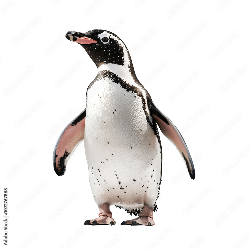 Fototapeta premium Delightful Penguin Displaying Unique Traits in a Studio Environment Captured with Attention to Detail and Quality, An Adorable Subject in a Simple Yet Striking Presentation