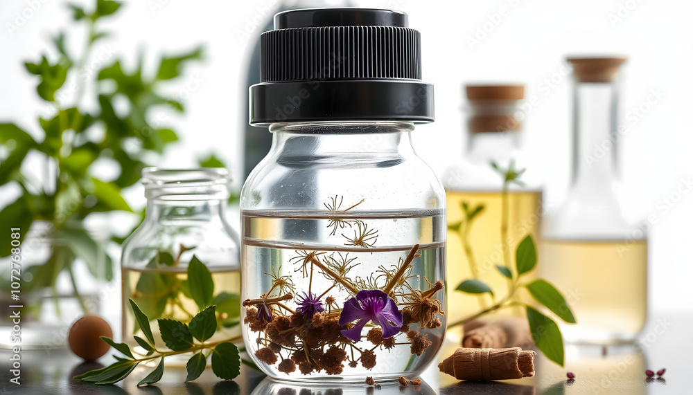Scientific Experiment with herbs isolated with white highlights, png Scientific Experiment with herbs isolated with white highlights, png