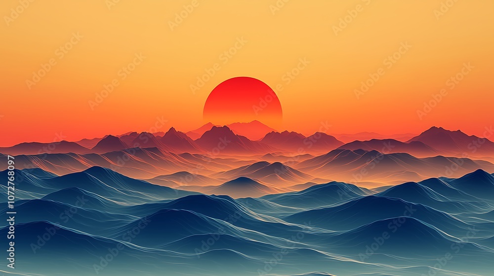 Experience the serenity of a sunset over mountains Experience the serenity of a sunset over mountains