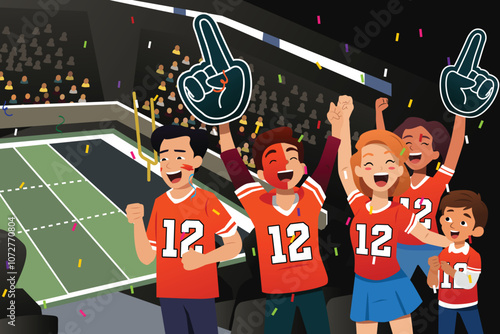Football Fans Cheering in Stadium Vector Illustration