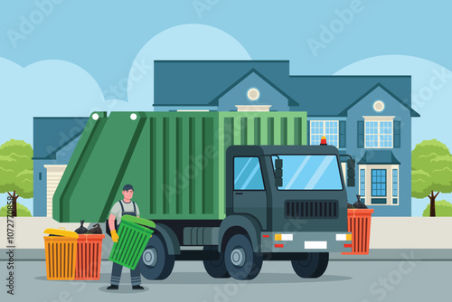 Garbage Truck Collector Worker Vector Illustration