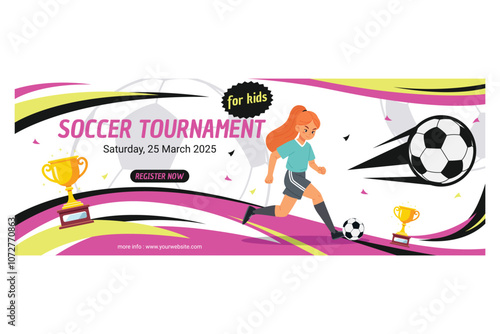 Girl Soccer Tournament Poster Banner Vector Illustration