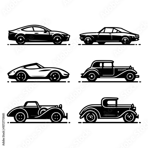 Classic and Contemporary Car Silhouettes for Iconic Logos and Apparel Design
