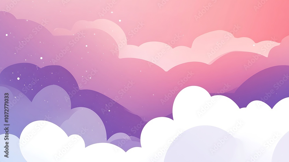 Abstract Pink and Purple Cloud Sky with White Stars Abstract Pink and Purple Cloud Sky with White Stars