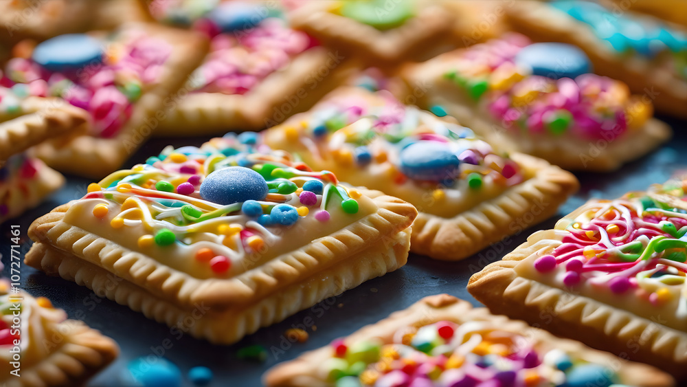 Close up of pop tarts, Pop tarts, colorful pop tarts, American snacks, American breakfast, sweets, ai generated Close up of pop tarts, Pop tarts, colorful pop tarts, American snacks, American breakfast, sweets, ai generated