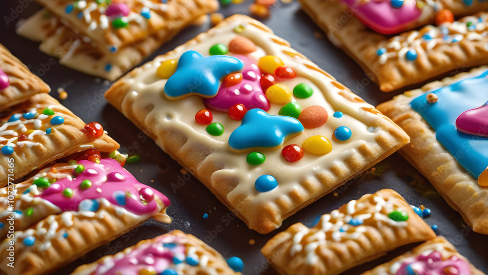 Close up of pop tarts, Pop tarts, colorful pop tarts, American snacks, American breakfast, sweets, ai generated Close up of pop tarts, Pop tarts, colorful pop tarts, American snacks, American breakfast, sweets, ai generated
