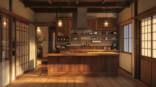 Wallpaper Mural Modern Japanese Kitchen with Natural Wood Elements Torontodigital.ca