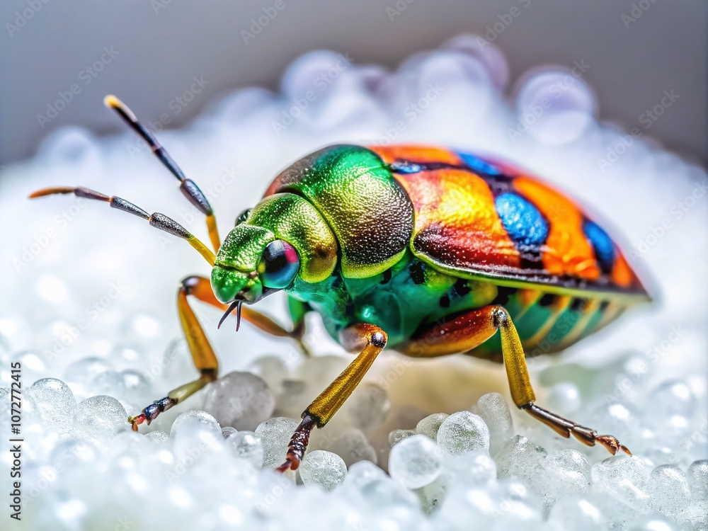 Macro Photography of a Colorful Bug on a White Background, Showcasing Intricate Details and Textures, Perfect for Nature and Insect Enthusiasts, Stock Photo for Educational Use Macro Photography of a Colorful Bug on a White Background, Showcasing Intricate Details and Textures, Perfect for Nature and Insect Enthusiasts, Stock Photo for Educational Use