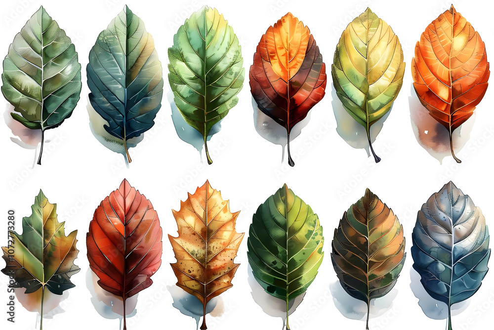 Obraz premium autumn maple leaf isolated on white background. collection of yellow and red leaves.