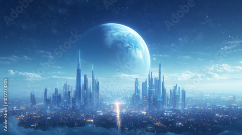 Illustration of futuristic city concepts in science fiction #1072773805