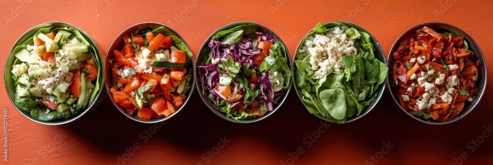 Fresh and vibrant veggie wraps flat lay on orange background for healthy eating inspiration Fresh and vibrant veggie wraps flat lay on orange background for healthy eating inspiration
