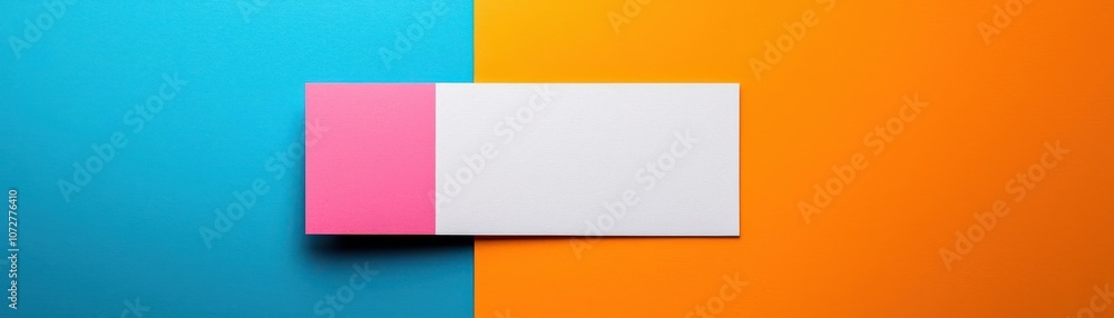 Fototapeta premium Flat lay of a blank card on a colorful pastel background, ideal for seasonal or holiday designs, Card on pastel background flat lay, Bright and versatile