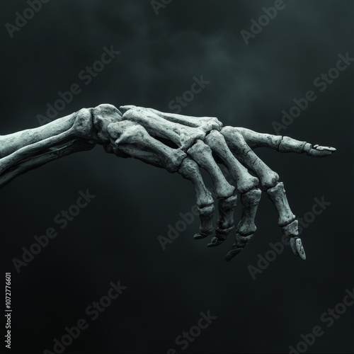 Skeleton hand isolated pointing on dark background