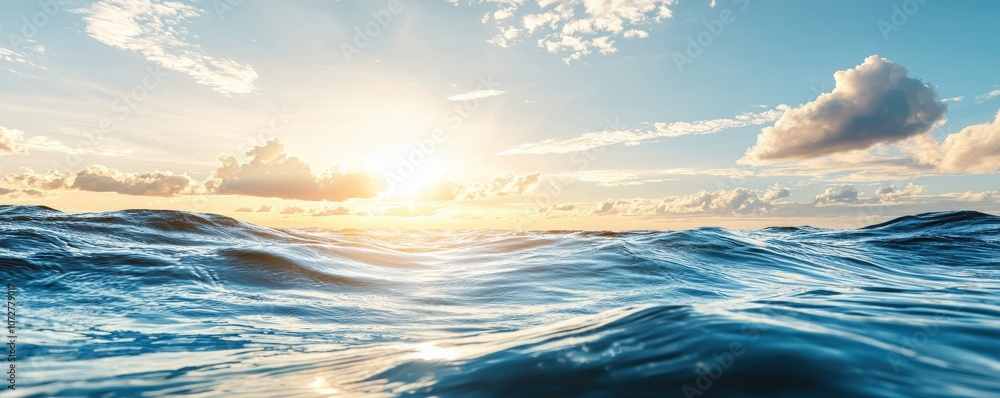 Obraz premium Sunset Over the Ocean Waves.