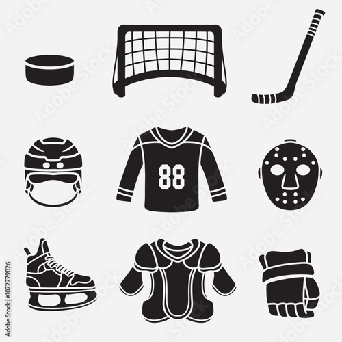 set of hockey element good for icons, symbol, silhouette design, etc