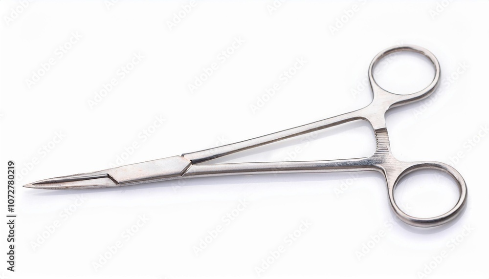 Surgical Scissors on White Background Isolated. Full Shot of Medical Devices. Surgical Scissors on White Background Isolated. Full Shot of Medical Devices.