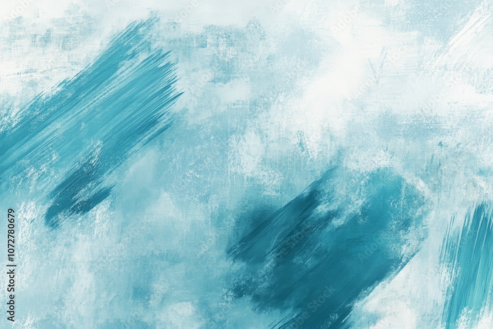Fototapeta premium Aqua abstract brush strokes on a light canvas creating textured patterns in an artistic display