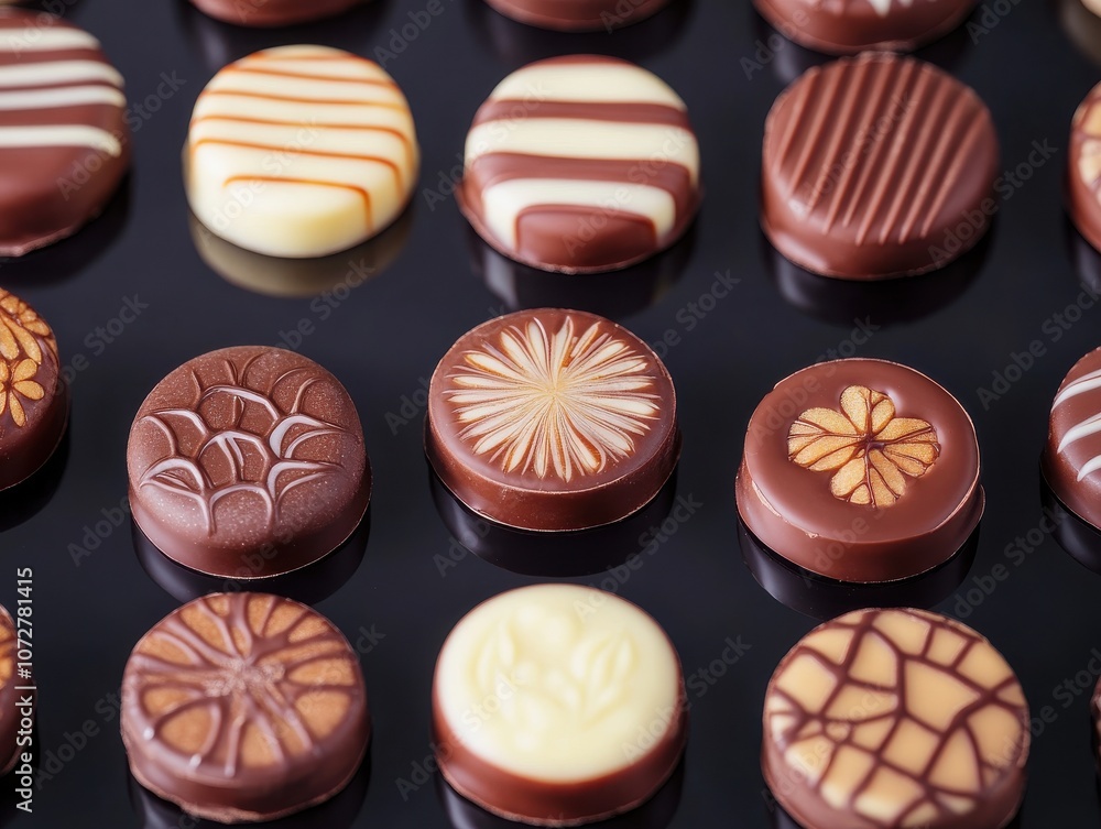 Assorted Round Chocolates Displayed Elegantly Assorted Round Chocolates Displayed Elegantly