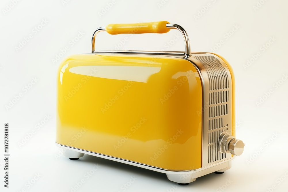 Bright yellow bread toaster with handle, designed for modern kitchens, isolated on white background for a clean look and easy visibility Bright yellow bread toaster with handle, designed for modern kitchens, isolated on white background for a clean look and easy visibility
