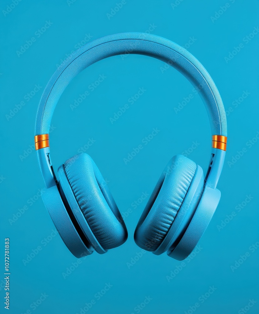 Modern Sleek Blue Headphones on Bright Background Modern Sleek Blue Headphones on Bright Background