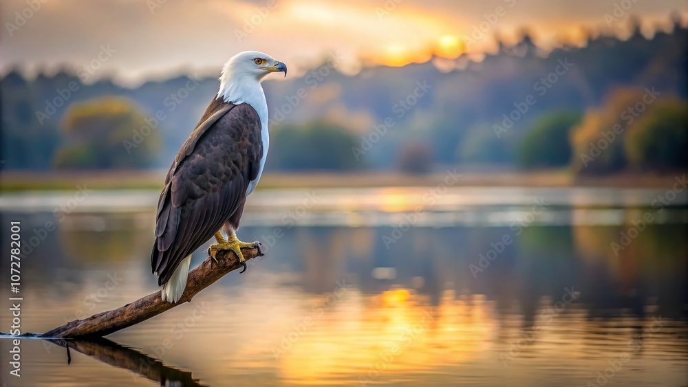 Obraz premium Minimalist Capture of a Greyheaded Fish Eagle in Serene Natural Habitat with Soft Lighting and Subtle Background Elements for Nature Lovers