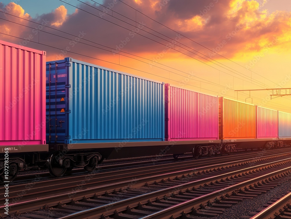 Colorful Containers on Train During Sunset Colorful Containers on Train During Sunset