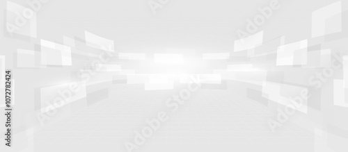 Abstract White Background with Floating Panels and Perspective Grid