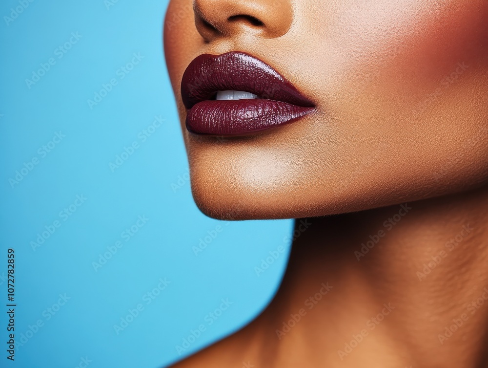 Obraz premium Close-Up of a Woman's Jawline and Lips