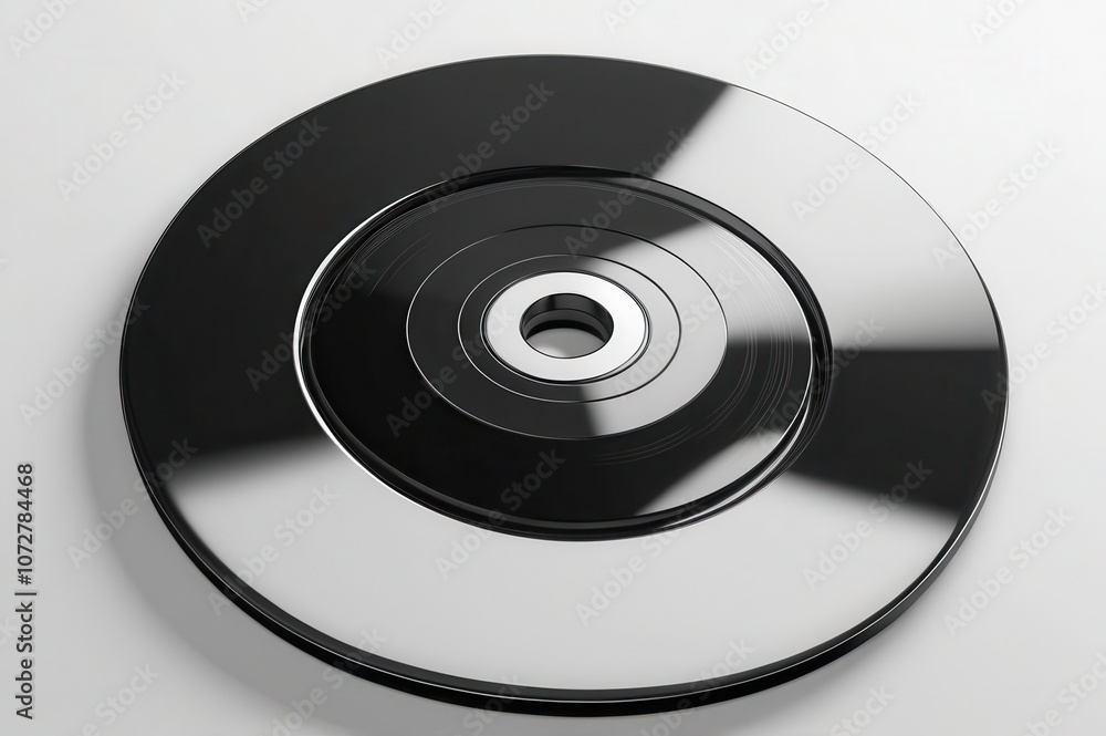 Glossy black 3D disc centered on a plain white background. Glossy black 3D disc centered on a plain white background.