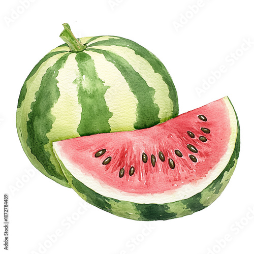 Watercolour clipart of a watermel isolated on transparent background
 photo