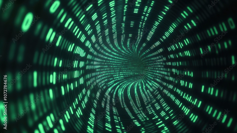 Endless Tunnel of Flowing Green Binary Code Endless Tunnel of Flowing Green Binary Code