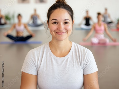 Female Yoga Teacher Sitting Comfortably in Class