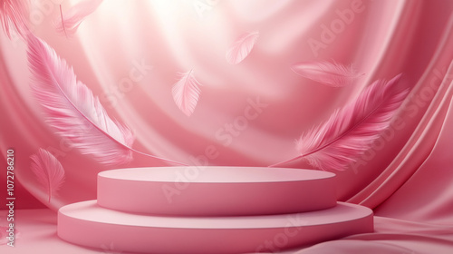 The background of the e-commerce product exhibition booth fluttering with feathers