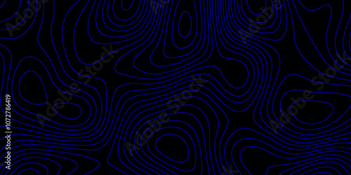 Topographic map blue lines futuristic landscape black background abstract vector illustration geographic map grid, contour lines map seamless pattern geographic mountain relief seamless line map.