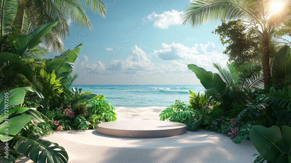 Fototapeta premium Product booth on outdoor beach