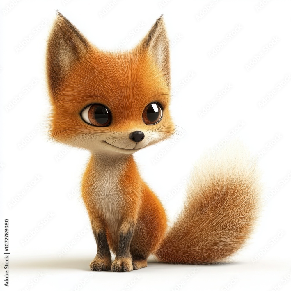 Cute cartoon fox with bright eyes and fluffy tail. Cute cartoon fox with bright eyes and fluffy tail.