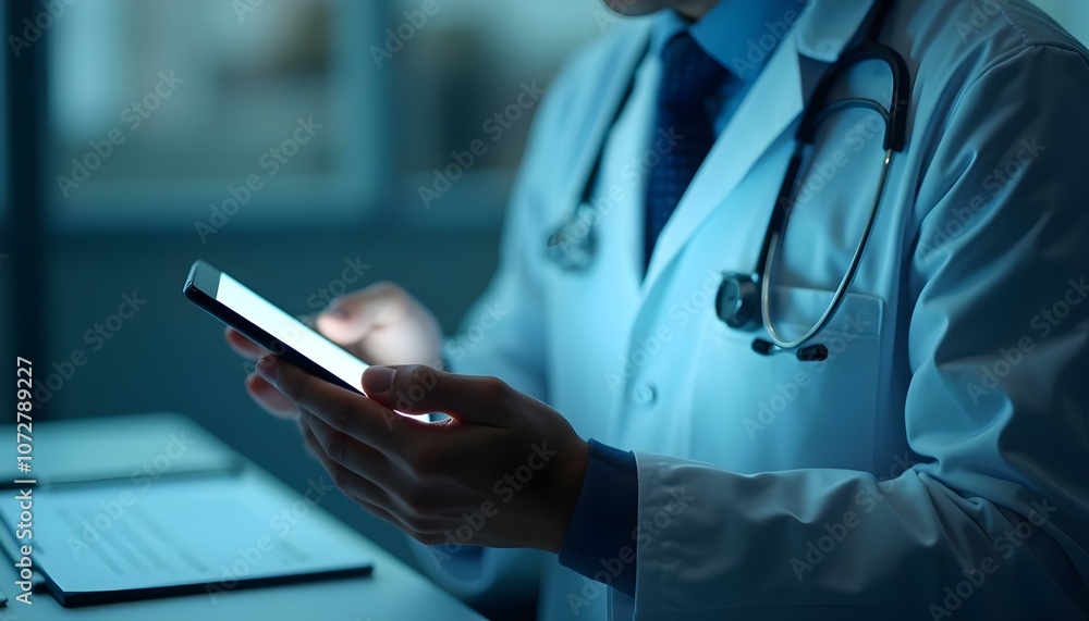 A doctor using a mobile phone A doctor using a mobile phone