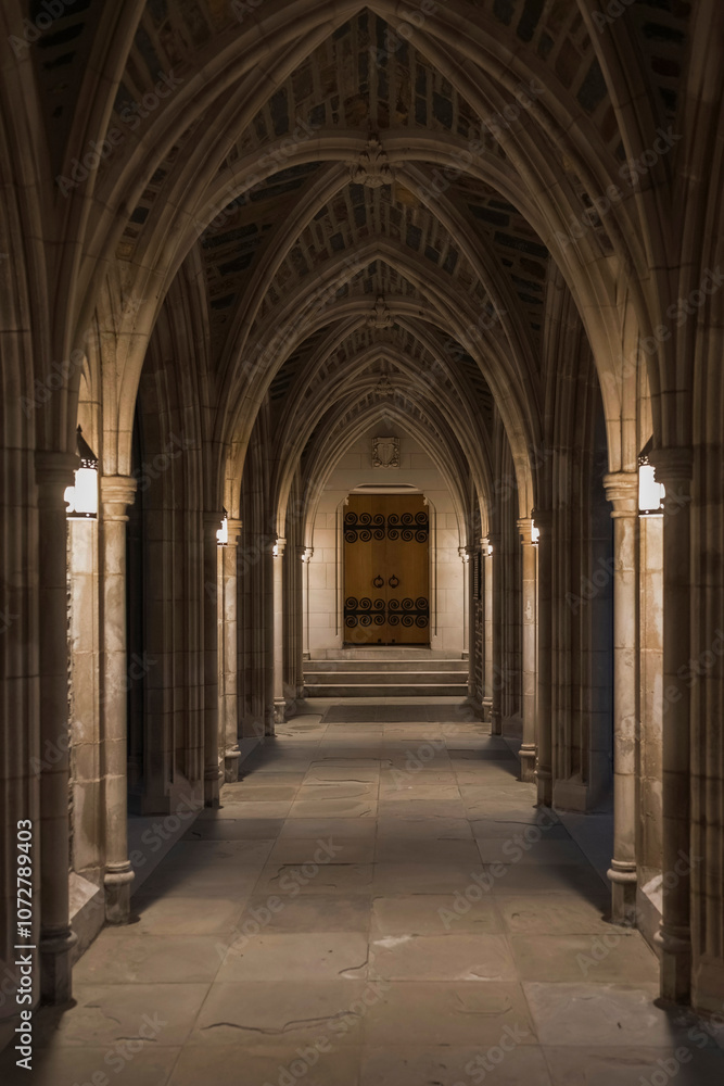 arches in a hall. Collegiate gothic architecture style. arches in a hall. Collegiate gothic architecture style.