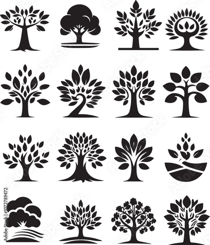 silhouette tree icons set , vector