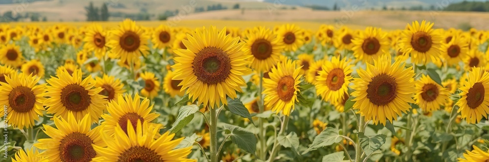 Blooming sunflowers field in Umbria countryside, sunflowers, crop Blooming sunflowers field in Umbria countryside, sunflowers, crop