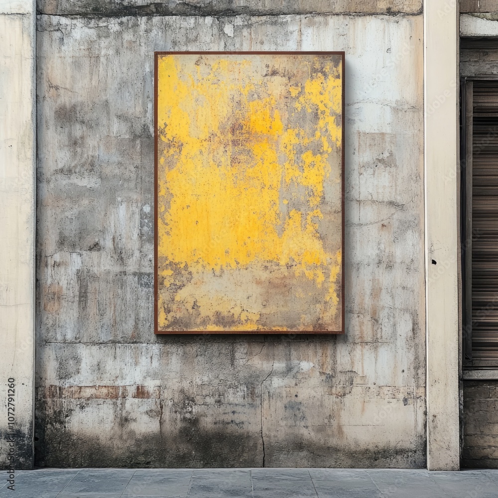 Photo of a street ad poster mockup displayed on an aged concrete wall, featuring gritty textures and natural lighting that highlight bold colors, creating a dynamic and urban feel. Photo of a street ad poster mockup displayed on an aged concrete wall, featuring gritty textures and natural lighting that highlight bold colors, creating a dynamic and urban feel.